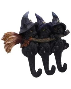 3 Kätzchen Mit Hexenhut Als Schlüsselbrett 10 3 Kätzchen Mit Hexenhut Als Schlüsselbrett -Grusel Dekor Geschaft drei hexen kaetzchen als schluesselbrett witches helpers key hanger halloween wohnaccessoire 52694 03