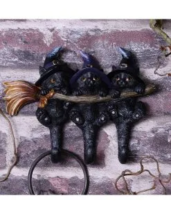 3 Kätzchen Mit Hexenhut Als Schlüsselbrett 13 3 Kätzchen Mit Hexenhut Als Schlüsselbrett -Grusel Dekor Geschaft drei hexen kaetzchen als schluesselbrett witches helpers key hanger halloween wohnaccessoire 52694 06