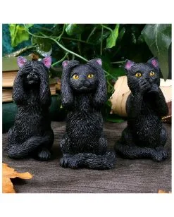 Drei Weise Schwarze Katzen -Grusel Dekor Geschaft drei weise schwarze katzen three wise felines cat figures 39524 05