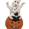Leuchtkürbis Mit Geistern & Buch 22cm -Grusel Dekor Geschaft geister mit buch auf leuchtkuerbis 22cm light up pumpkin with ghosts and book halloween kuerbis deko 54097