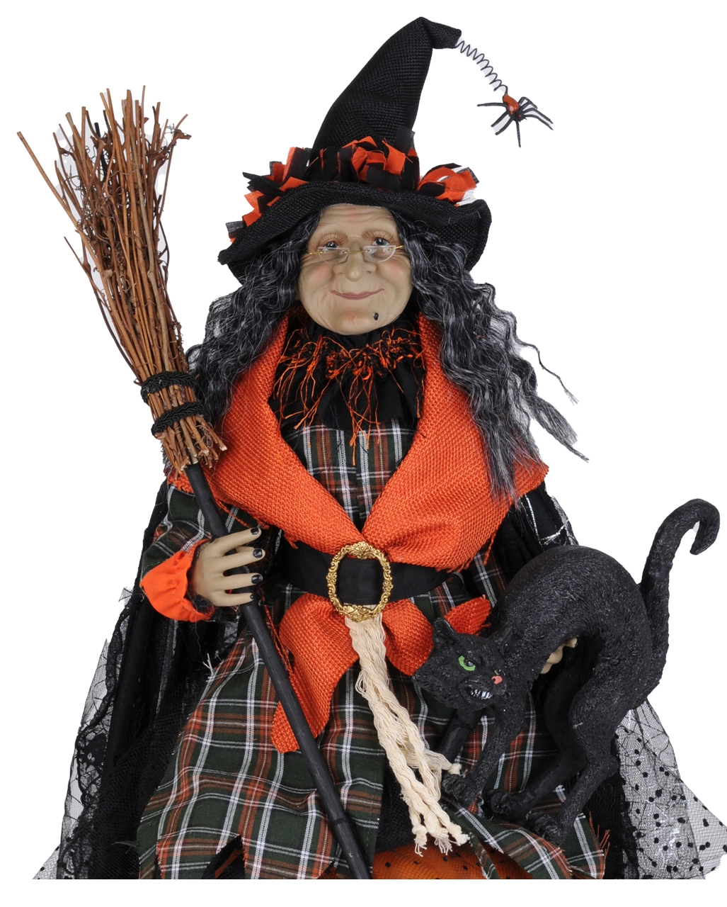 Halloween Hexe Mit Leuchtendem Kürbis & Katze 68cm 5 Halloween Hexe Mit Leuchtendem Kürbis & Katze 68cm – Bild 3