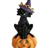Schwarze Katze Auf Halloween Kürbis Teelichthalter 29cm -Grusel Dekor Geschaft hexenkatze auf kuerbis keramik teelichthalter halloween wohnaccessoires und homeware witch cat on pumpkin cearmic candle house 54636 2