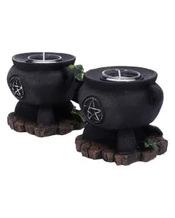 Hexenkessel Mit Efeu Kerzenhalter 2er Set -Grusel Dekor Geschaft hexenkessel mit efeu teelichthalter 2er set witches cauldron with ivy candle holder halloween tischdeko 51064 04