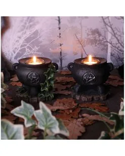 Hexenkessel Mit Efeu Kerzenhalter 2er Set -Grusel Dekor Geschaft hexenkessel mit efeu teelichthalter 2er set witches cauldron with ivy candle holder halloween tischdeko 51064 07