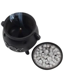 Hexenkessel Mit Dreifach-Mond Räucherkegel Halter -Grusel Dekor Geschaft hexenkessel mit triple moon raeucherkegel halter triple moon witch cauldron incense cone holder gothic deco 50699 03