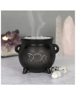 Hexenkessel Mit Dreifach-Mond Räucherkegel Halter -Grusel Dekor Geschaft hexenkessel mit triple moon raeucherkegel halter triple moon witch cauldron incense cone holder gothic deco 50699 04