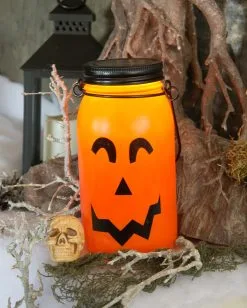 Beleuchtete Kürbis Laterne Aus Glas 7 Beleuchtete Kürbis Laterne Aus Glas -Grusel Dekor Geschaft leuchtende kuerbis glas laterne glowing pumpkin glass lantern halloween kuerbis deko 52602 3