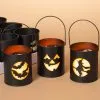 Halloween Metall Laternen Schwarz 11cm 3er Set -Grusel Dekor Geschaft schwarze halloween metall laternen 11cm 3er set metal lighted halloween luminary lantern halloween led lampen 54172