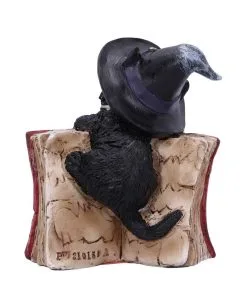 Schwarzes Hexenkätzchen Mit Rotem Zauberbuch 8,2cm 11 Schwarzes Hexenkätzchen Mit Rotem Zauberbuch 8,2cm -Grusel Dekor Geschaft schwarze hexenkatze mit rotem zauberbuch black witchs cat familiar with red grimoire gothic deko und figuren 52417 4
