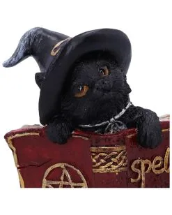 Schwarzes Hexenkätzchen Mit Rotem Zauberbuch 8,2cm 12 Schwarzes Hexenkätzchen Mit Rotem Zauberbuch 8,2cm -Grusel Dekor Geschaft schwarze hexenkatze mit rotem zauberbuch black witchs cat familiar with red grimoire gothic deko und figuren 52417 5