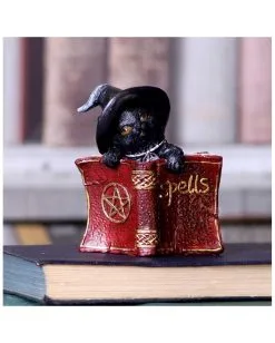 Schwarzes Hexenkätzchen Mit Rotem Zauberbuch 8,2cm 13 Schwarzes Hexenkätzchen Mit Rotem Zauberbuch 8,2cm -Grusel Dekor Geschaft schwarze hexenkatze mit rotem zauberbuch black witchs cat familiar with red grimoire gothic deko und figuren 52417 6