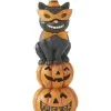 Schwarze Katze Auf Halloween Kürbisstapel LED Figur 28cm
