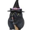 Schwarze Katze Mit Besen & Hexenhut -Grusel Dekor Geschaft schwarze katze mit hexenhut black cat with witch hat and broom gothic figur geschenkartikel 39255 01