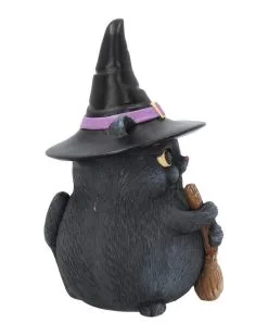 Schwarze Katze Mit Besen & Hexenhut -Grusel Dekor Geschaft schwarze katze mit hexenhut black cat with witch hat and broom gothic figur geschenkartikel 39255 06