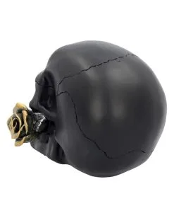 Schwarzer Totenschädel Mit Goldener Rose 15cm -Grusel Dekor Geschaft schwarzer totenkopf mit goldener rose black skull with golden rose gothic deko gothic totenkopf 54621 04