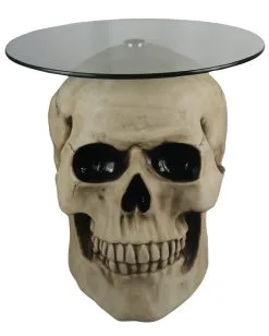 Totenschädel Tisch Mit Glasplatte 56,5cm -Grusel Dekor Geschaft totenkopf tisch mit runder glasplatte totenschaedel tisch mit runder glasplatte skull table with round glass plate 54783 05